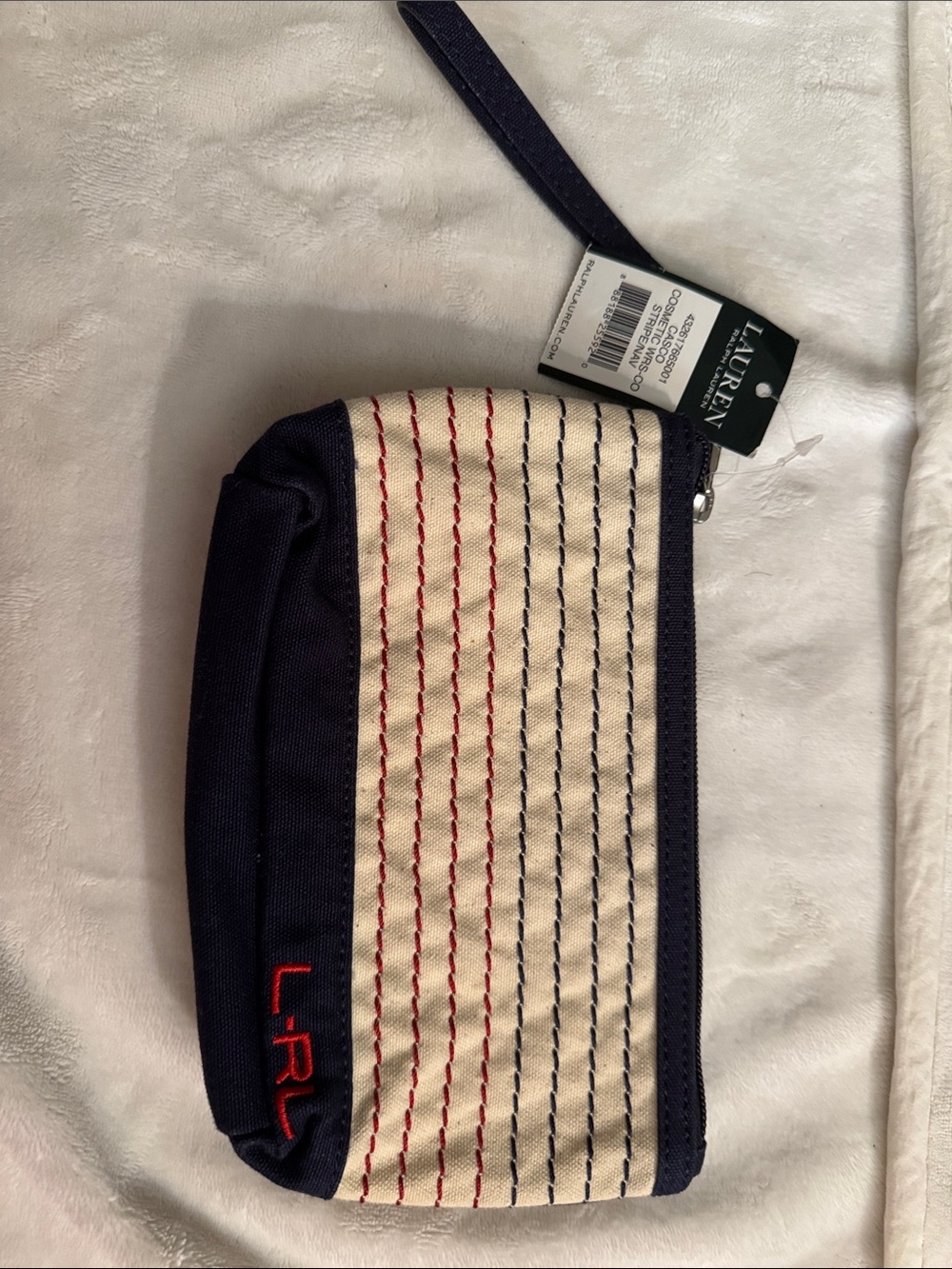Ralph Lauren Navy, Cream & Red Striped Canvas Wristlet